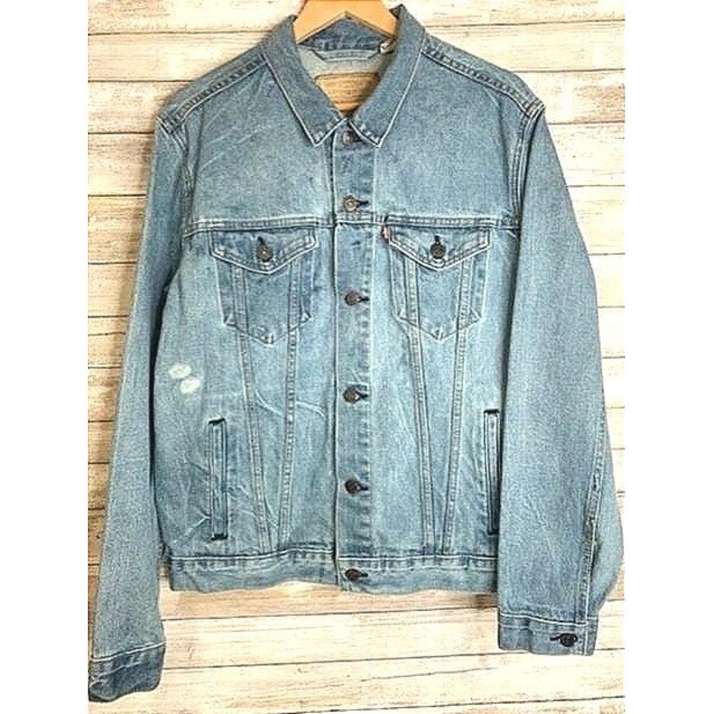 Levis Strauss Premium Cotton Bleach Dye Acid Wash‎ Denim Jacket Women's Size L